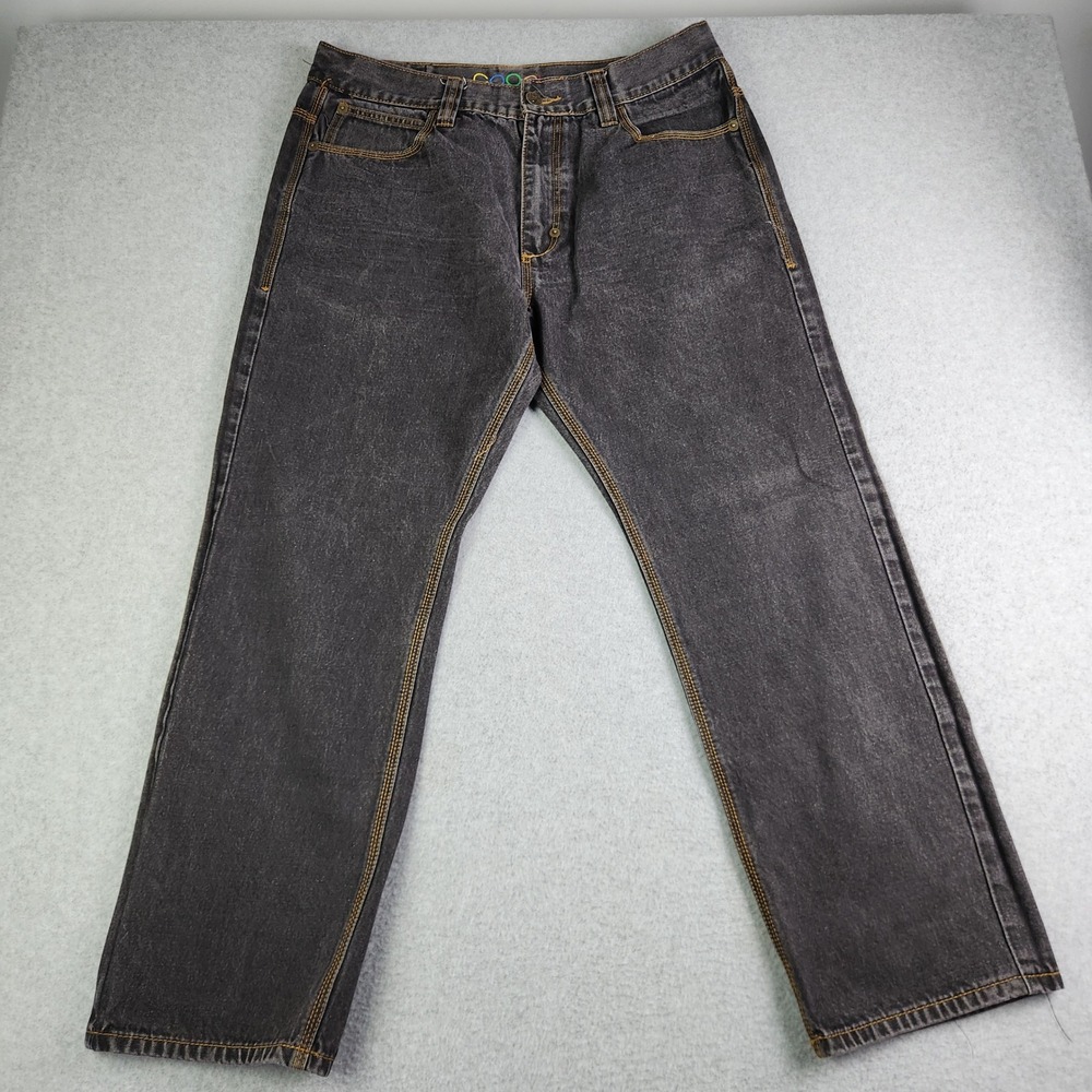 COOGI Jeans Mens 38x32 Black Denim Super Stretch Streetwear Hip Hop Straight Leg